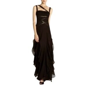 NWT VINTAGE BCBGMAXAZRIA 100% SILK BLACK SEQUINED EVENING GOWN SIZE 2
